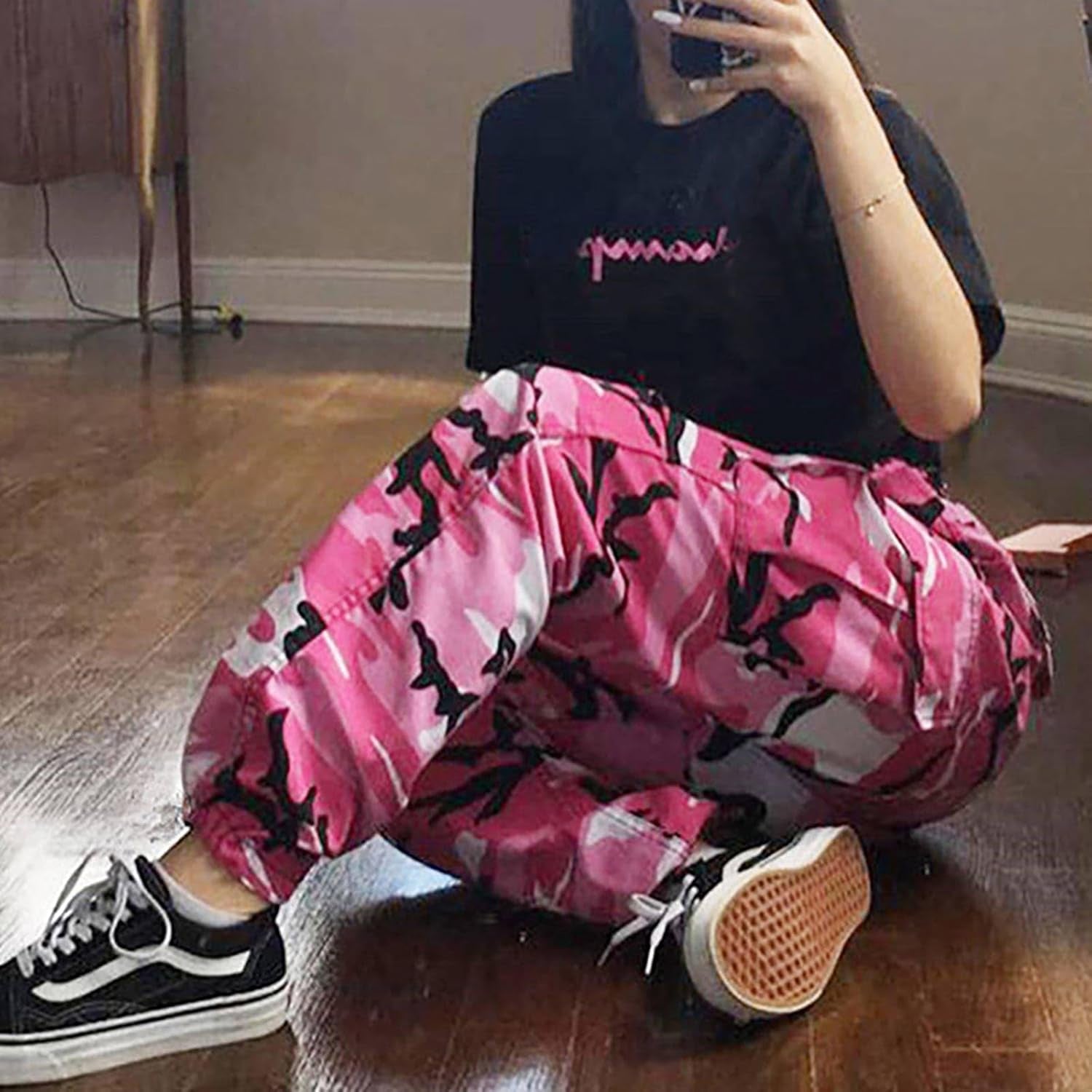 Women'S Camo Pants Cargo Trousers Cool Camouflage Pants Elastic Waist Casual Multi Jogger Pants with Pocket