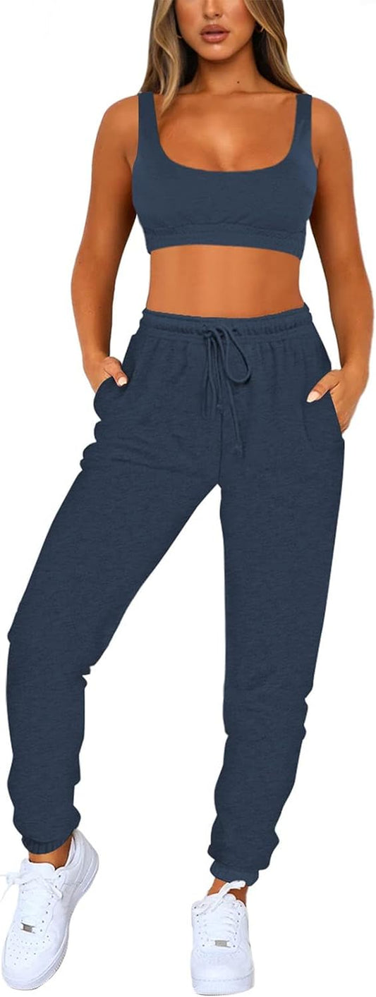 Women Sweatsuits Bra and Sweatpants Set 2 Pieces Jogger Tracksuit