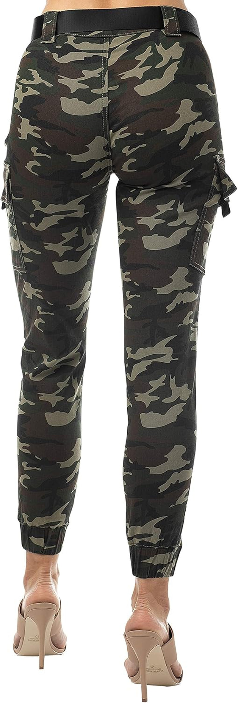 Women’S Juniors Web Belted Cargo Jogger Pant Green Camouflage