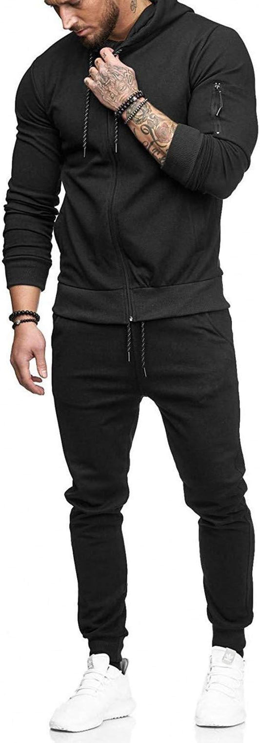 Mens Tracksuit 2 Piece Sweatsuit Sets Casual Hoodie Jogging Athletic Suits
