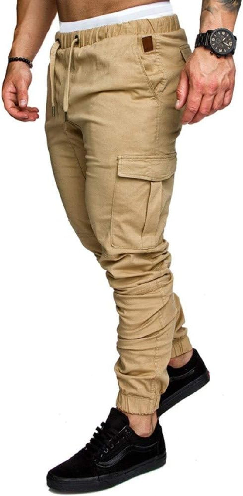 Mens Fashion Joggers Sports Pants - Cotton Cargo Pants Sweatpants Trousers Mens Long Pants Khaki