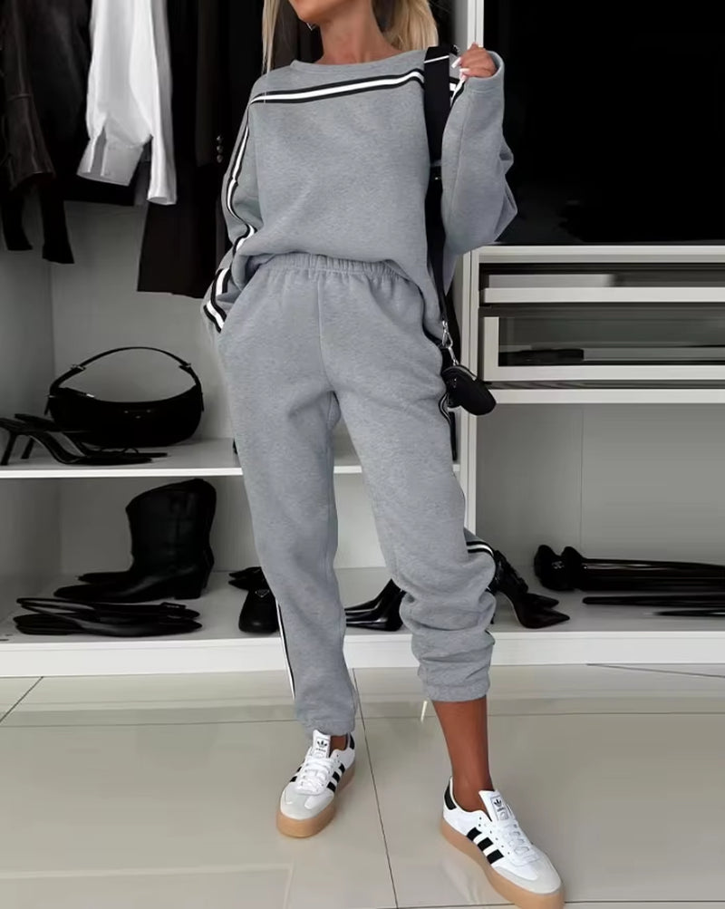 Women'S Urban Suits 2025 Autumn Winter 2 Piece Crewneck Long Sleeve Pullover Sweatshirt Stretchy Waist Sweatpants Set Tracksuit
