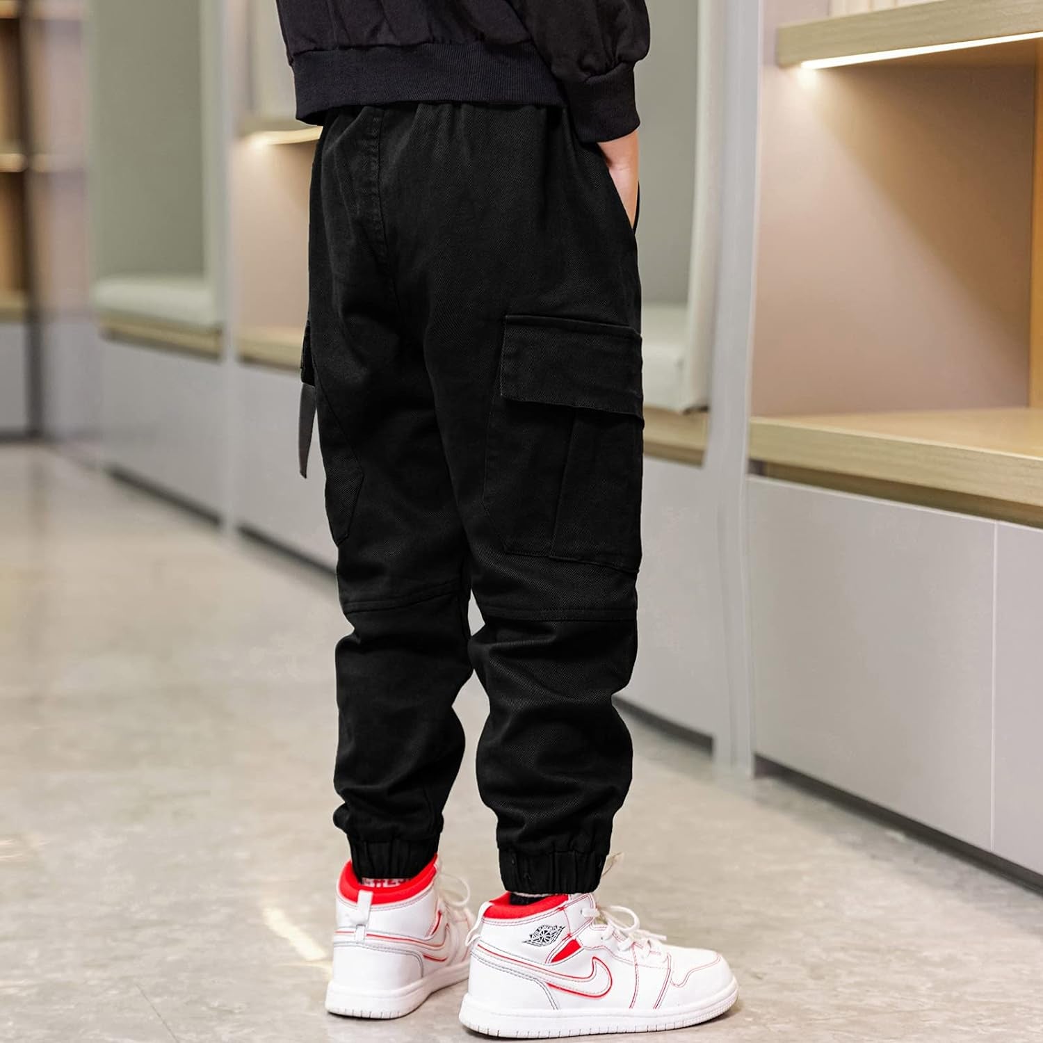 Boys Cargo Pants Cotton Casual Pants Elastic Waist Hiking School Uniform Sweatpants Joggers