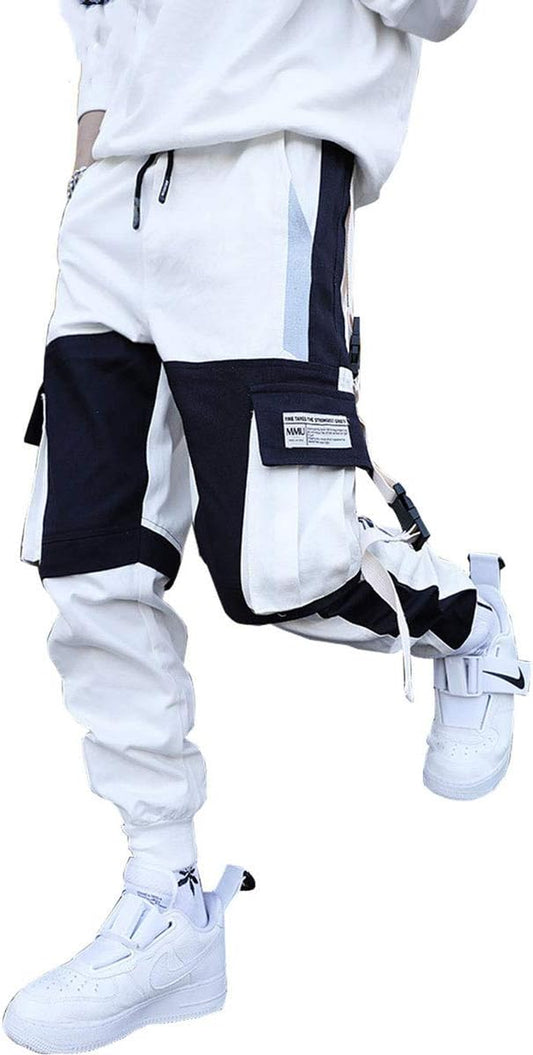 Mens Punk Cargo Pants Hip-Hop Jogger Patchwork Popular Baggy Teachwear Pants