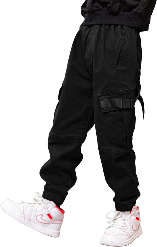 Boys Cargo Pants Cotton Casual Pants Elastic Waist Hiking School Uniform Sweatpants Joggers