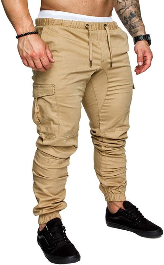 Mens Fashion Joggers Sports Pants - Cotton Cargo Pants Sweatpants Trousers Mens Long Pants Khaki