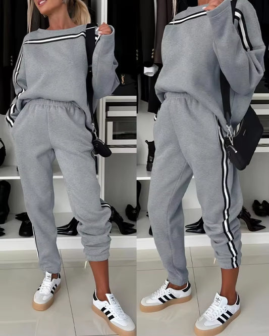 Women'S Urban Suits 2025 Autumn Winter 2 Piece Crewneck Long Sleeve Pullover Sweatshirt Stretchy Waist Sweatpants Set Tracksuit