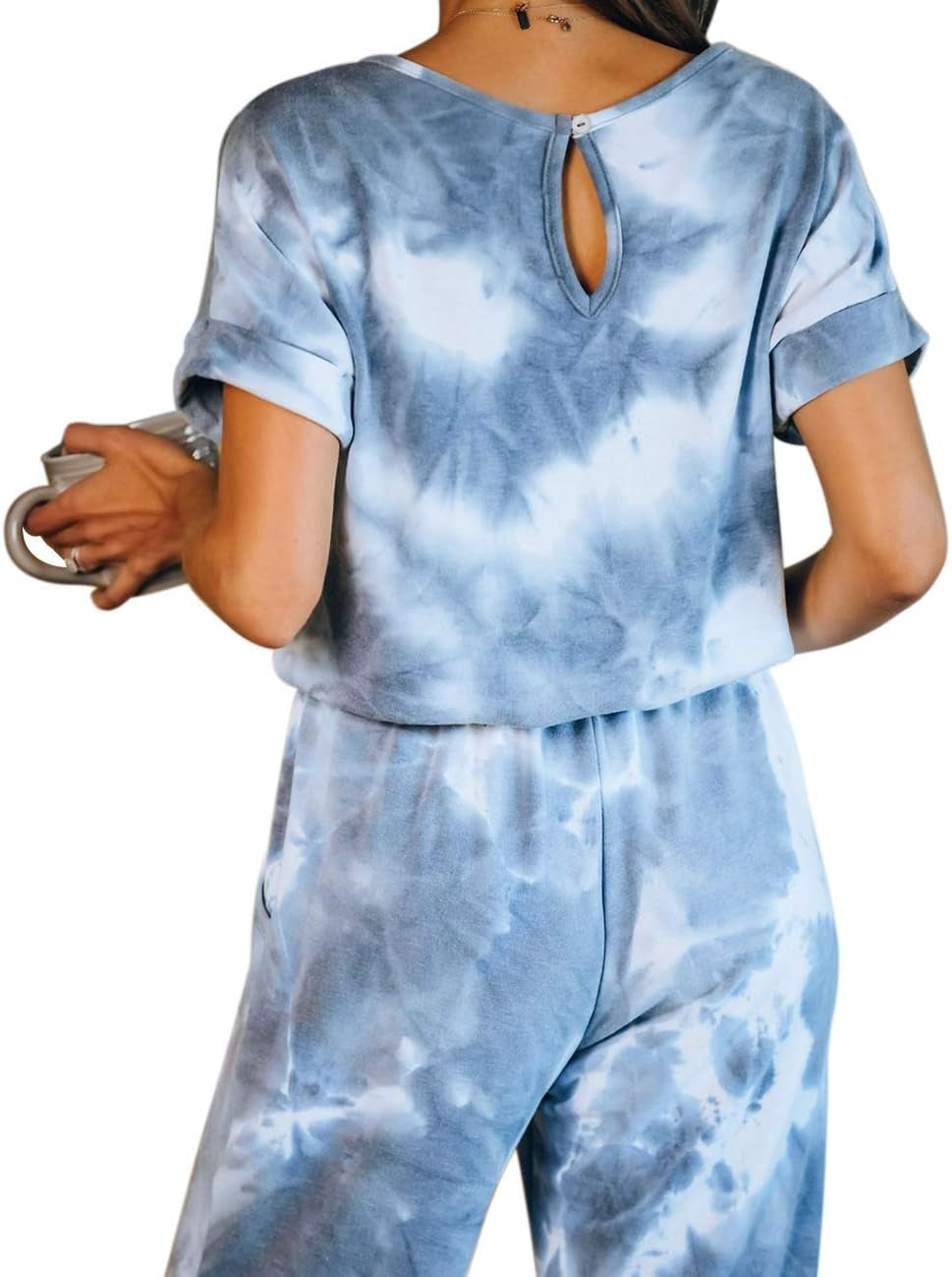 Women Pajamas Set Tie Dye Printed Short Sleeve Shirt and Pants PJ Sets Sleepwear Nightwear Loungewear