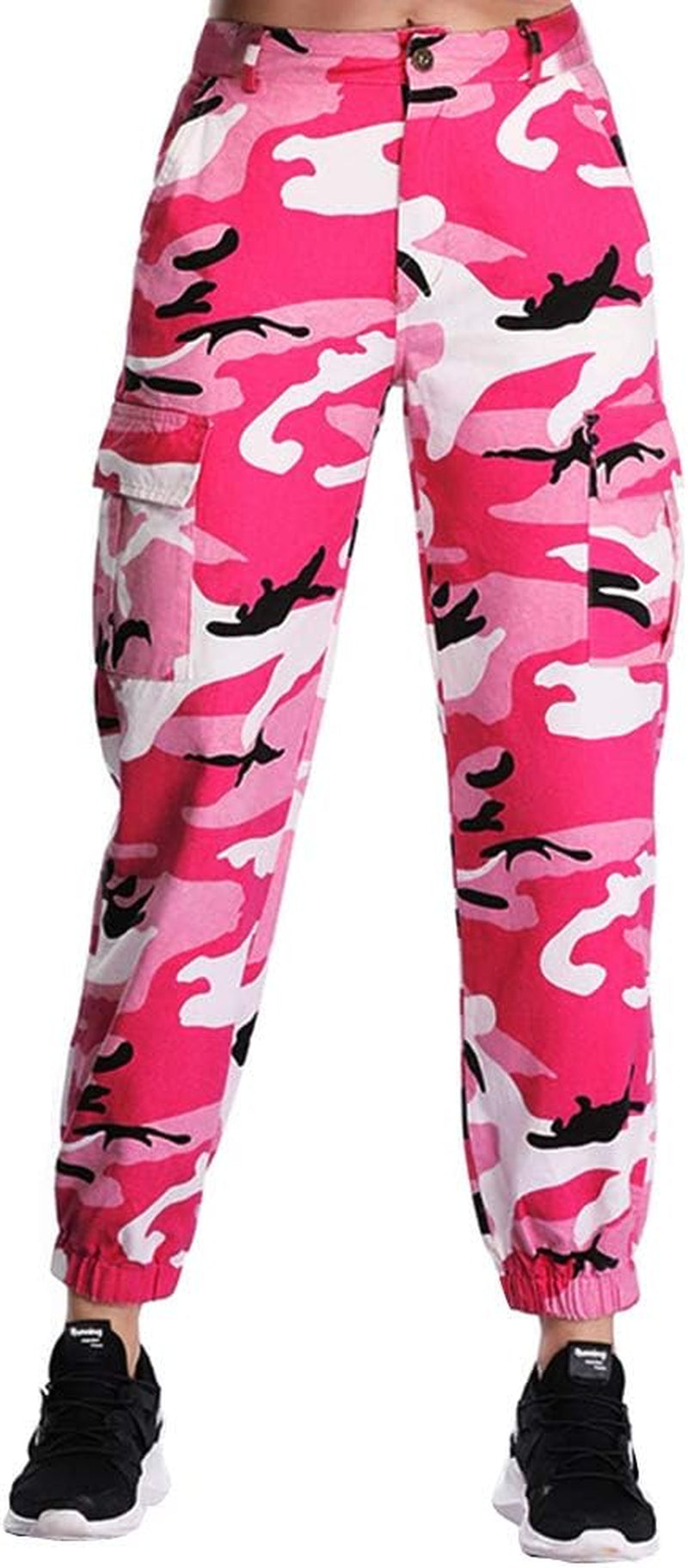 Women'S Camo Pants Cargo Trousers Cool Camouflage Pants Elastic Waist Casual Multi Jogger Pants with Pocket