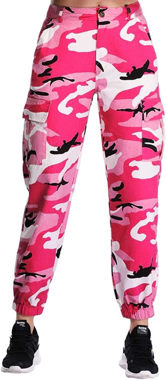 Women'S Camo Pants Cargo Trousers Cool Camouflage Pants Elastic Waist Casual Multi Jogger Pants with Pocket