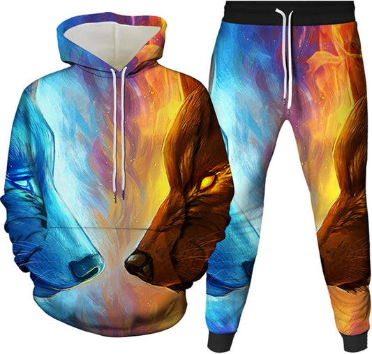 Unisex Wolf Hoodie and Pants 3D All over Printed Tracksuit Jogger Set 301-400-05-YK2JT L