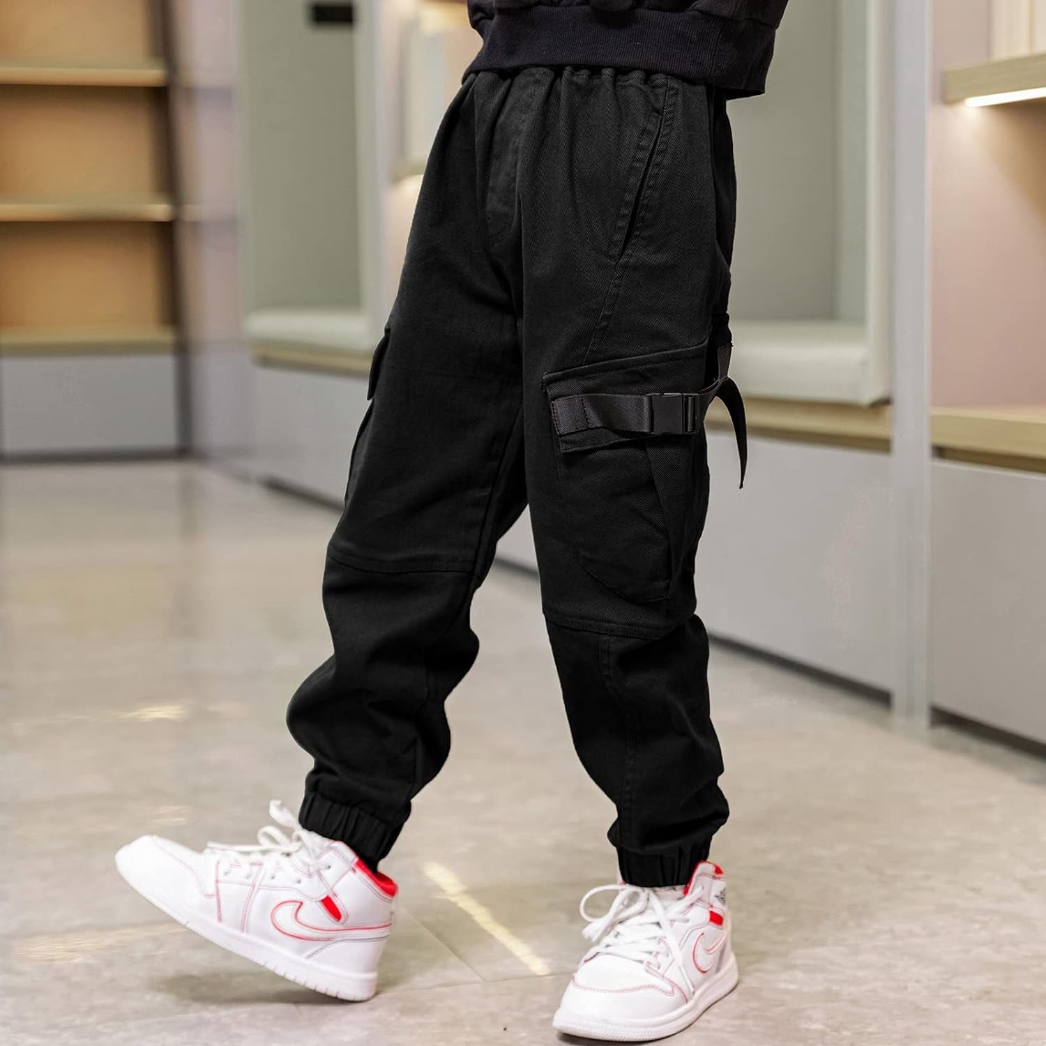 Boys Cargo Pants Cotton Casual Pants Elastic Waist Hiking School Uniform Sweatpants Joggers