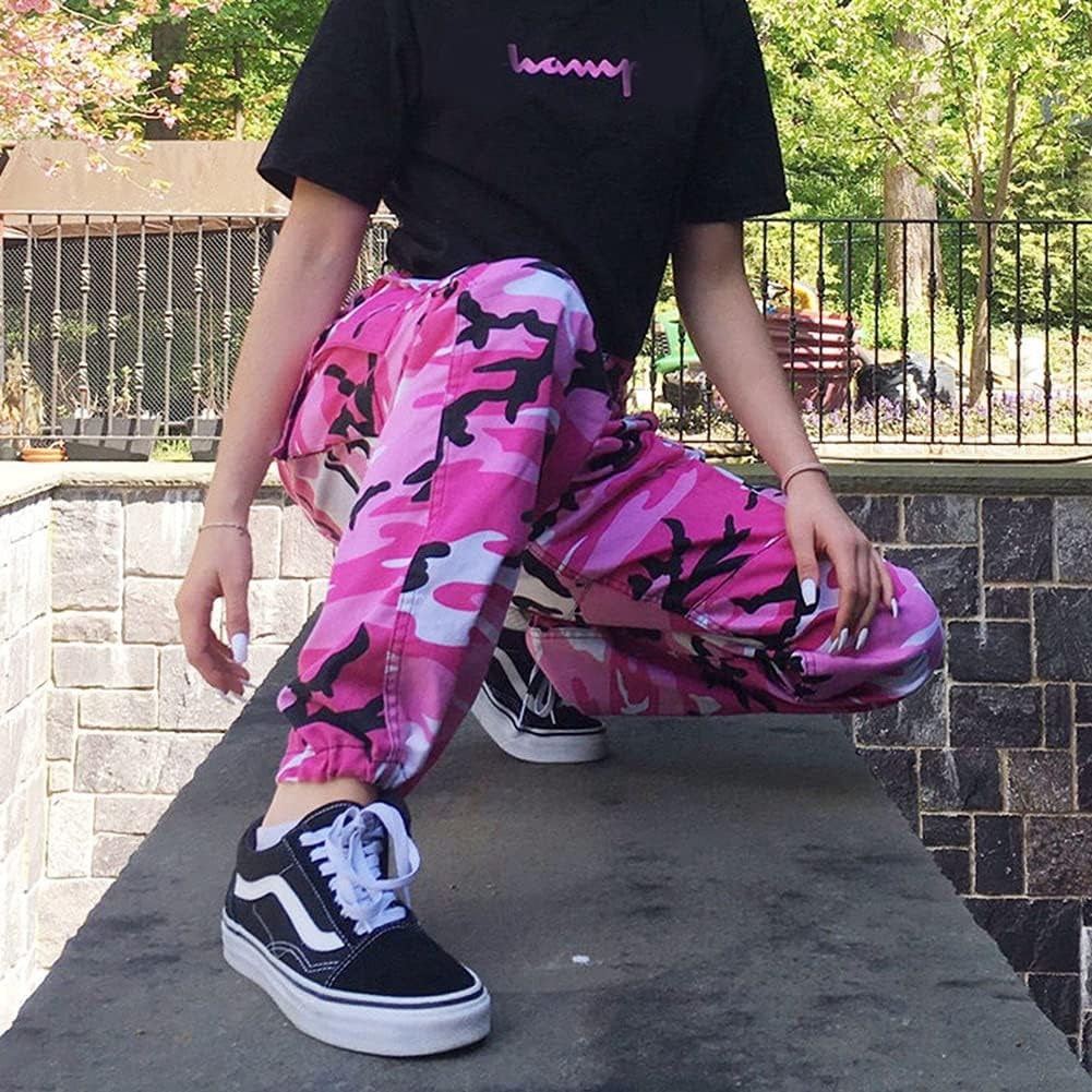 Women'S Camo Pants Cargo Trousers Cool Camouflage Pants Elastic Waist Casual Multi Jogger Pants with Pocket