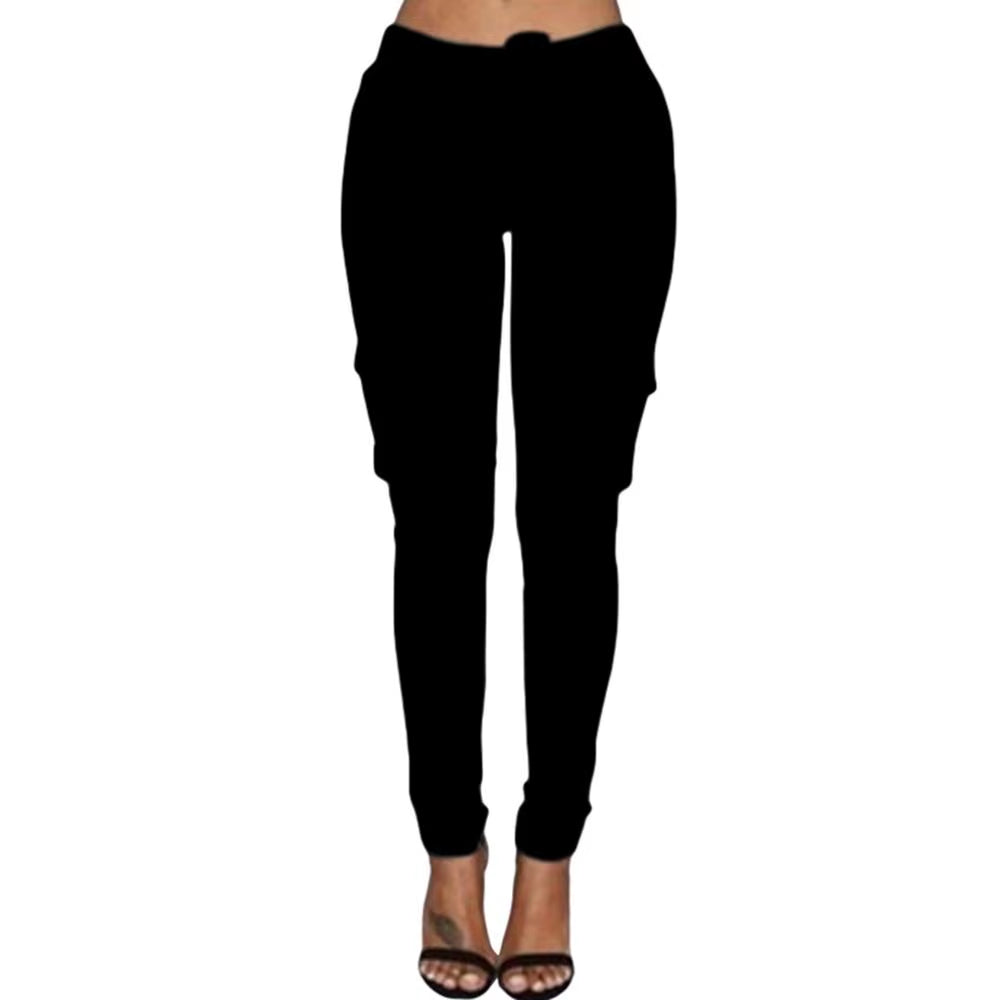 Pants Woman High Waist Pants Solid Skinny Cargo Pants Pockets Drawstring Joggers Trousers Summer Leggings Casual Pencil Pants