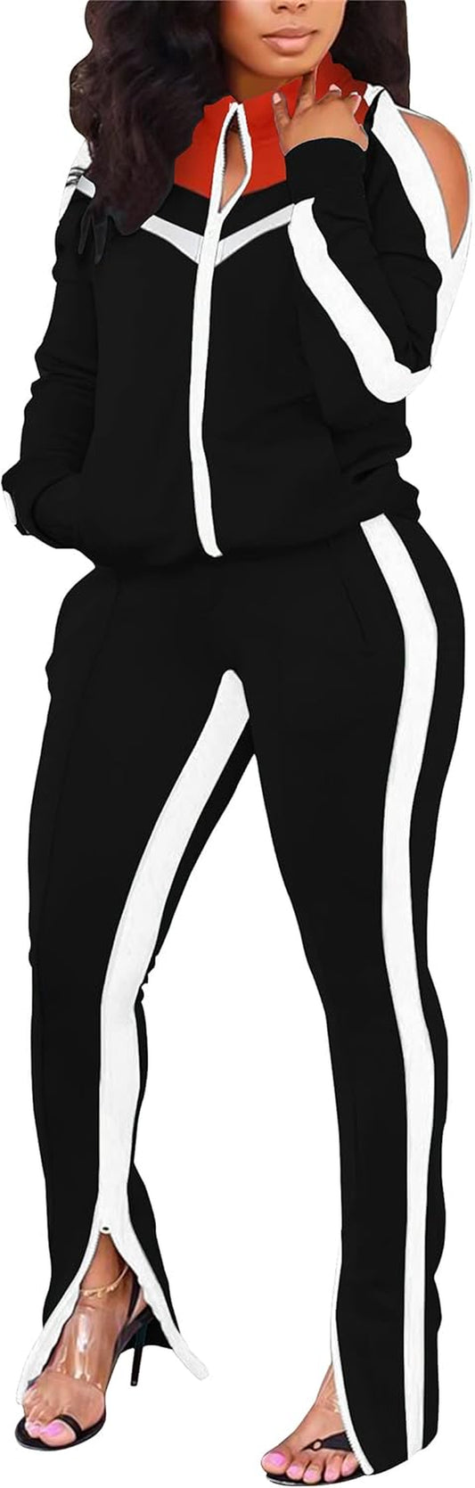 Sweat Suits for Women Set Casual Stripe Zipper Swearshirt Long Workout Pants Tracksuit Jogging Suits