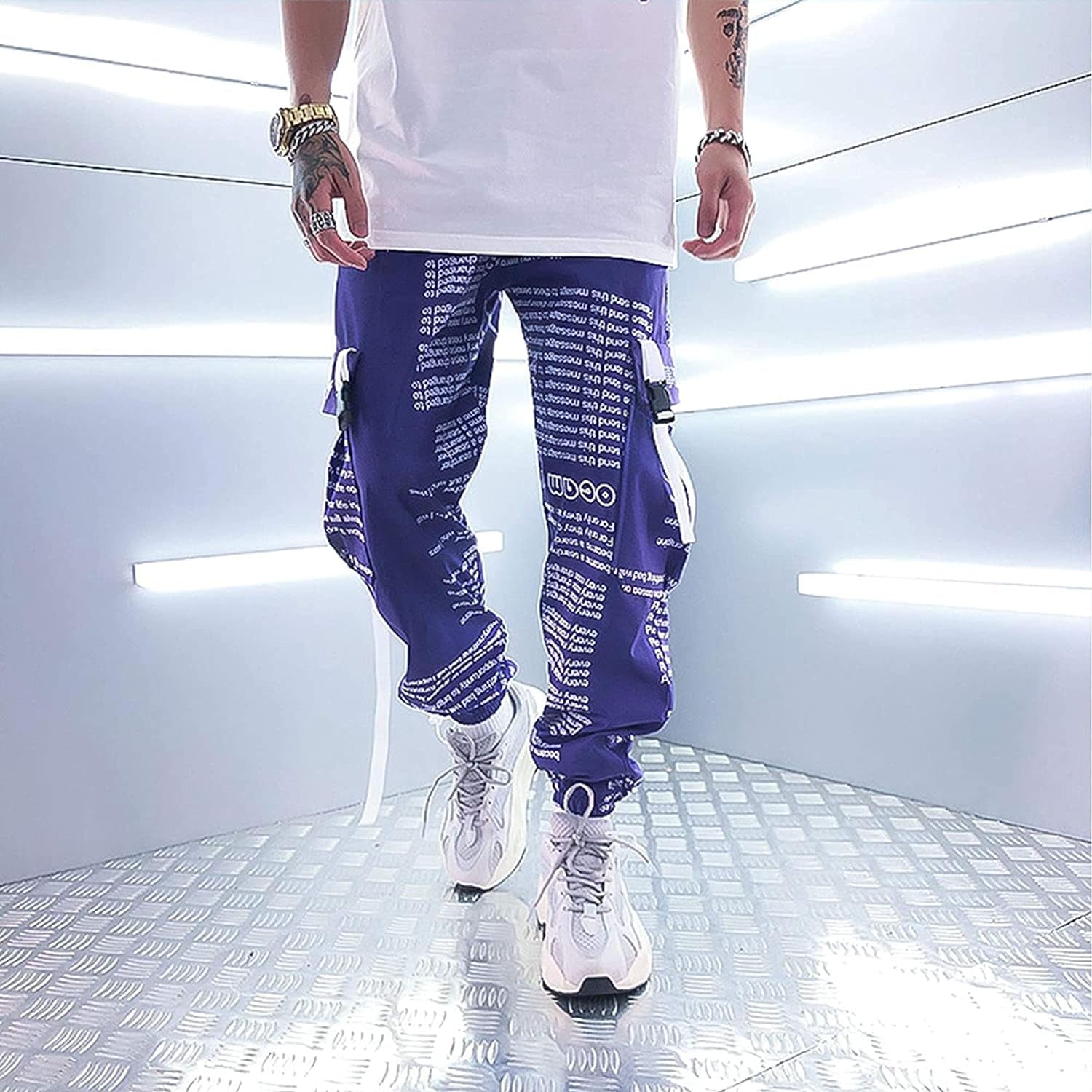 Men'S Japanese Purple Casual Tactical Joggers Hip Hop Trousers Streetwear Techwear Sweatpants Cargo Pants for Men