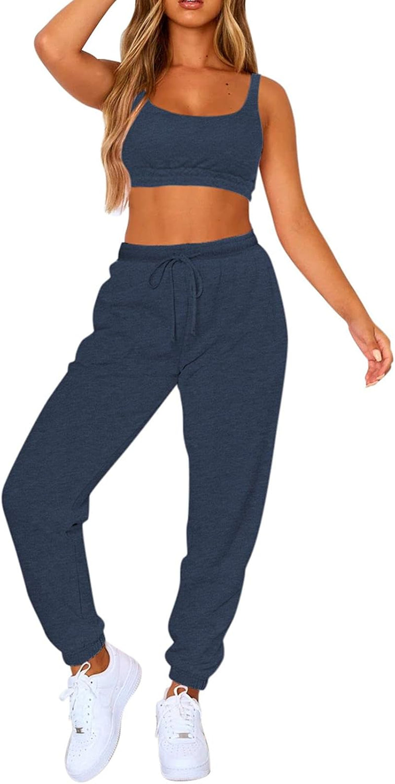 Women Sweatsuits Bra and Sweatpants Set 2 Pieces Jogger Tracksuit