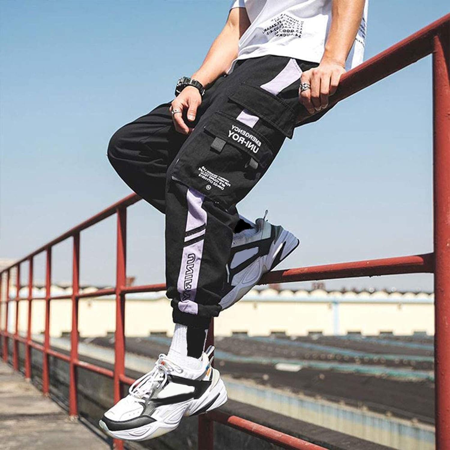 Men'S Streetwear Joggers Casual Sports Pants Baggy Casual Techwear Hip Hop Sweatpants Black Cargo Pants for Men