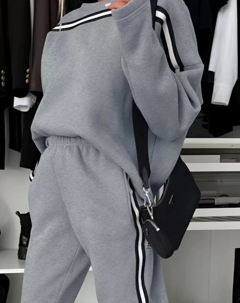 Women'S Urban Suits 2025 Autumn Winter 2 Piece Crewneck Long Sleeve Pullover Sweatshirt Stretchy Waist Sweatpants Set Tracksuit